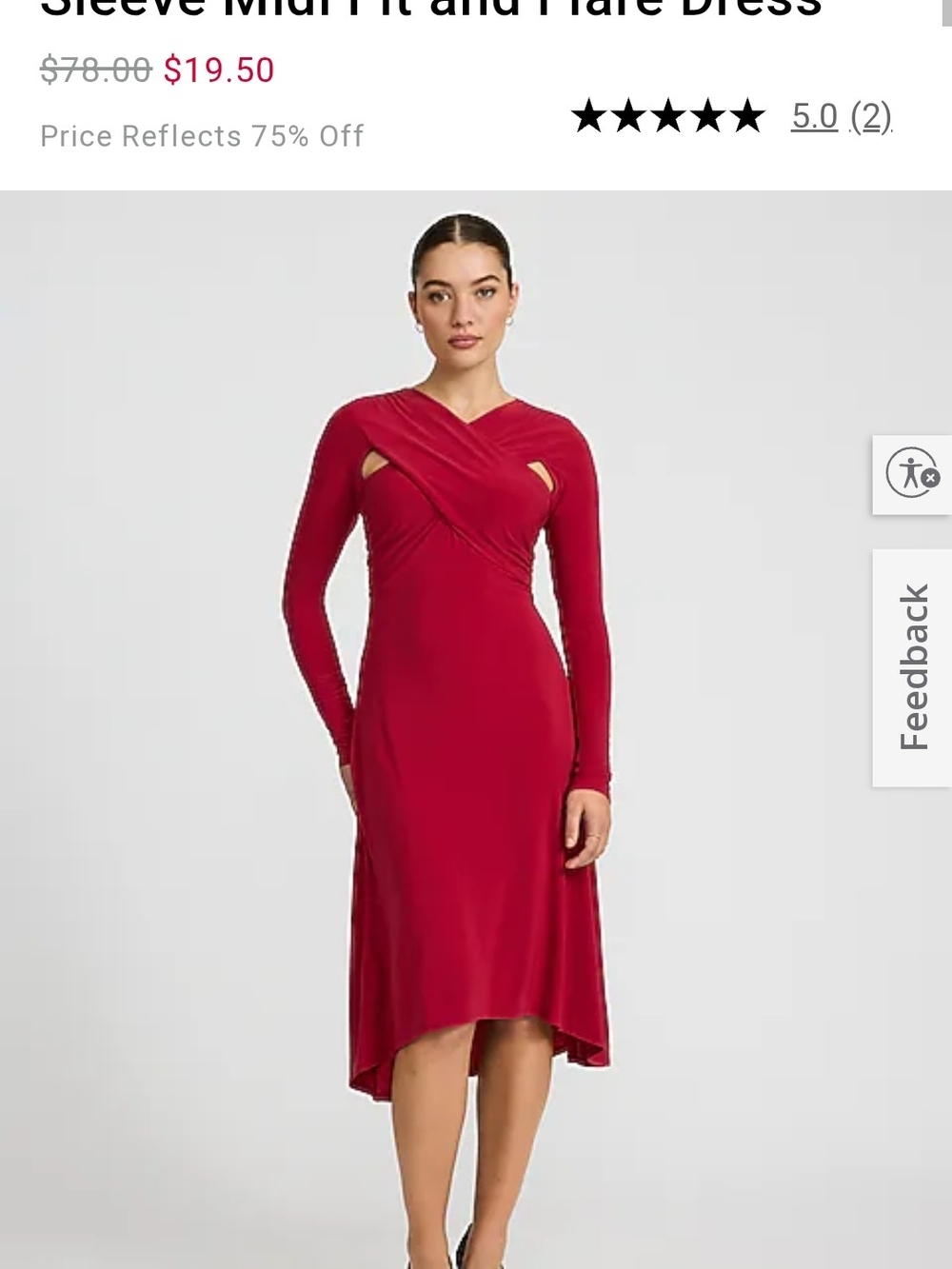 Express Red Long-Sleeve Midi Fit-and-Flare Dress